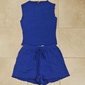 Aqua Blue Textured Sleeveless Top